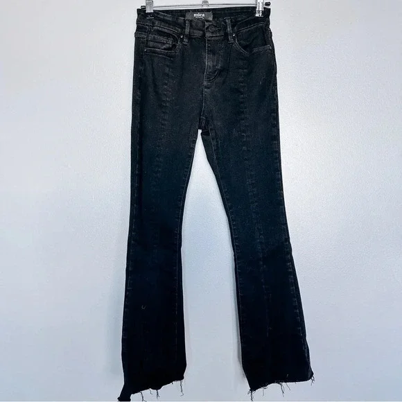 Mica Black High Waisted Flare Jeans w/ Front Slit Size 24 - Picture 2 of 8